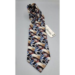 MARTIN WONG Screenplay Neck Tie Mens Abstract Blue Brown Silk NWT